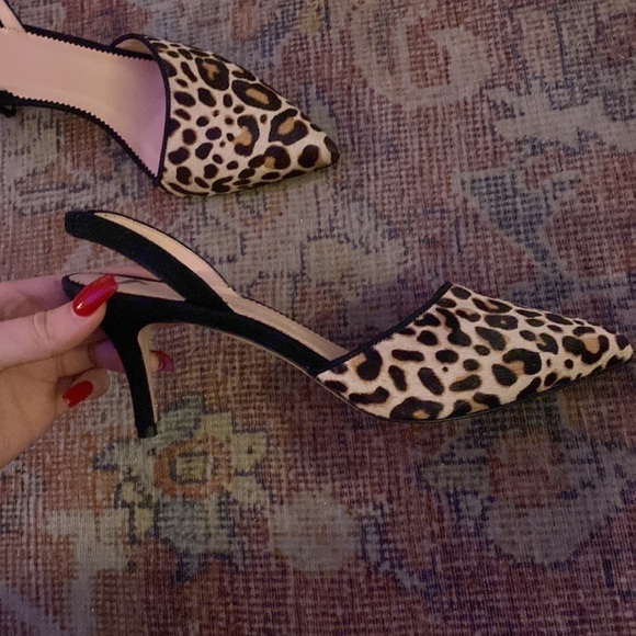 J Crew Calf hair Colette asymmetrical slingback pumps in leopard BK487 - Picture 5 of 7